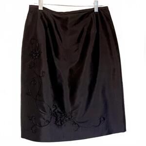 Vintage Amanda Smith Silk Skirt – Black Floral Beaded Detail